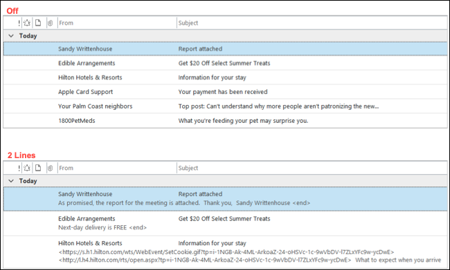 Outlook 中的邮件预览