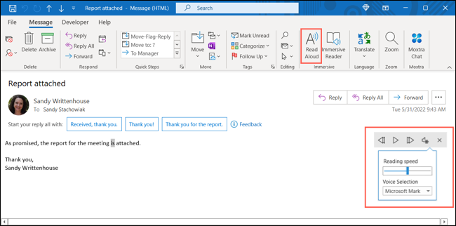 在 Outlook 中大声朗读