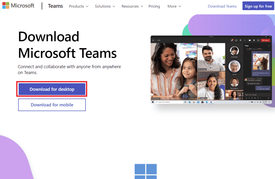 访问 Microsoft Teams 官方网站并单击下载桌面选项