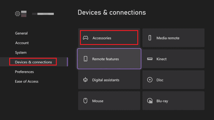 在左侧窗格中选择设备和连接，然后选择附件 | Xbox 邀请延迟