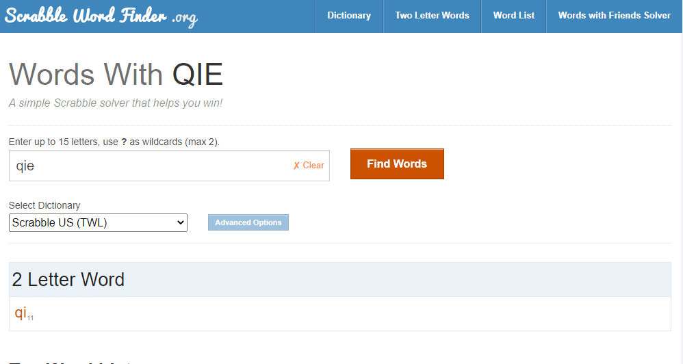 由于 QIE 不会在结果中弹出，因此您不能在 Scrabble 中使用 QIE 作为单词