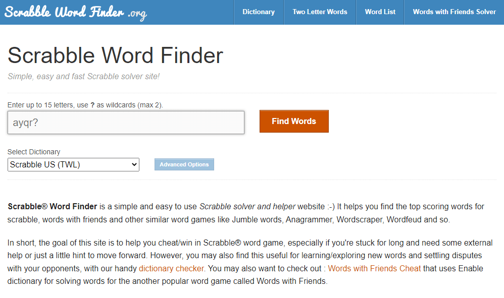 访问 Word Finder 网站