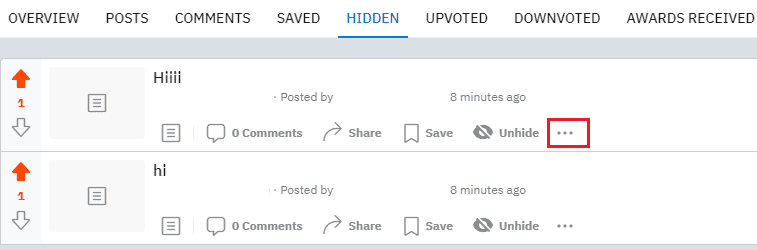 单击要删除的任何隐藏帖子旁边的三点图标