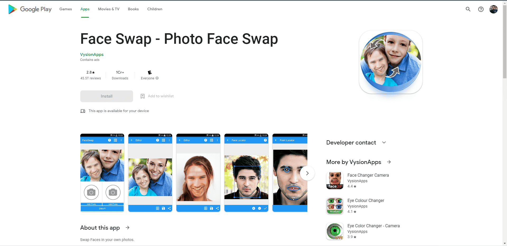 照片换脸 Play 商店页面。最佳换脸应用