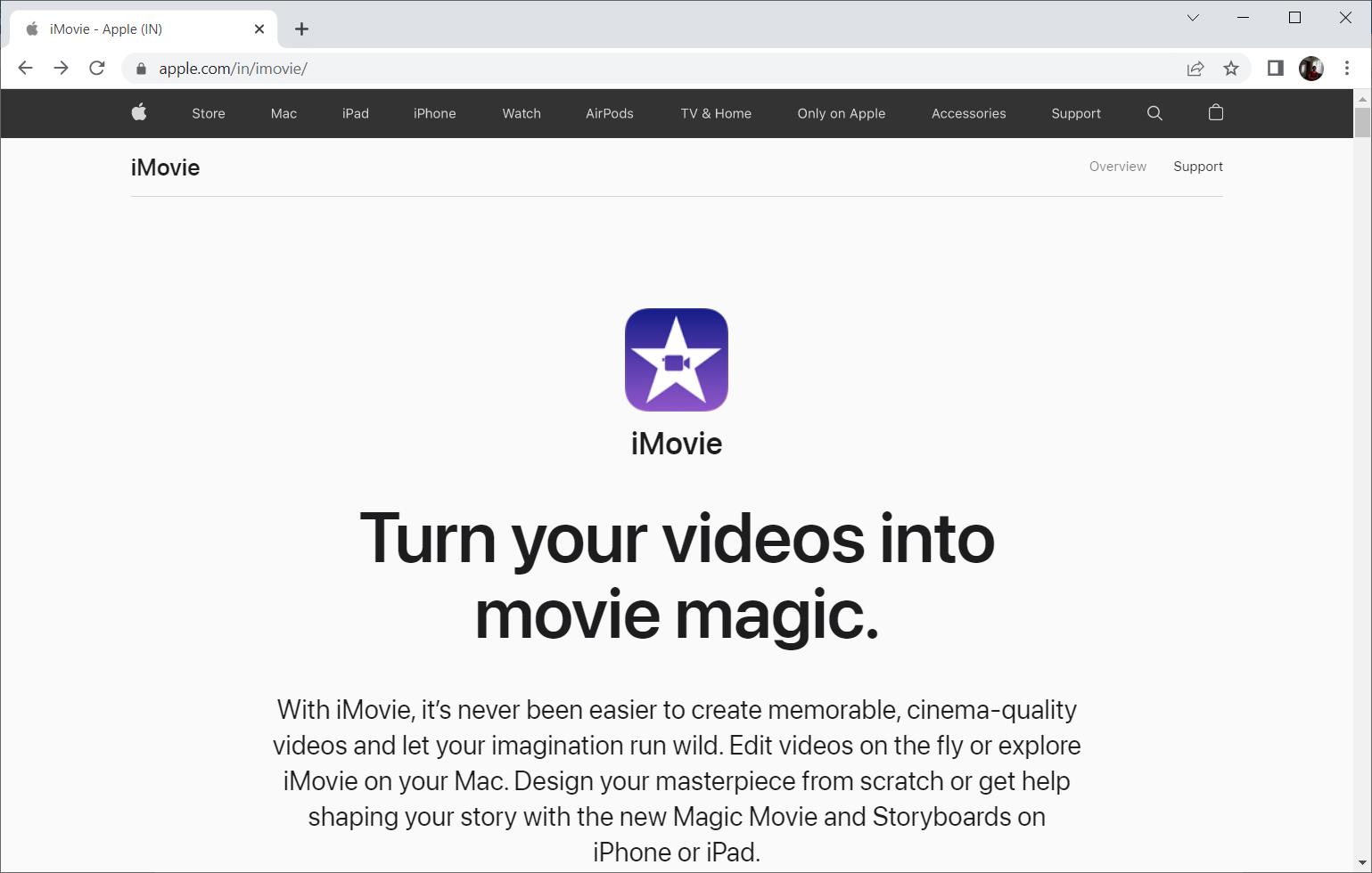 iMovie 页面