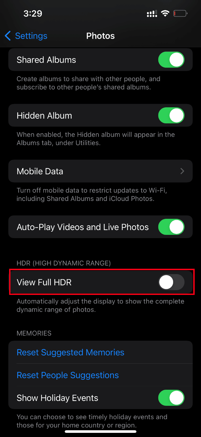 关闭查看完整 HDR。修复加载此视频 iPhone 的更高质量版本时发生的错误