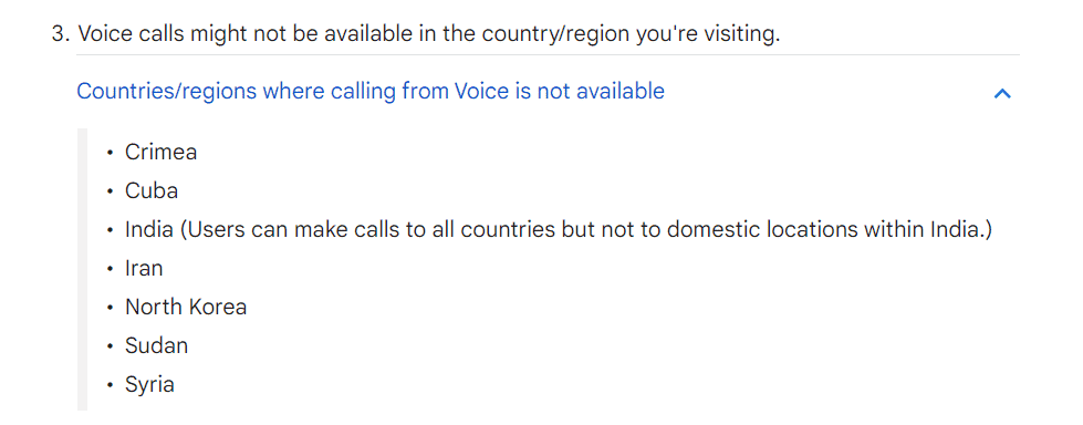 谷歌语音帮助页面。修复 Google Voice 我们无法完成您的通话