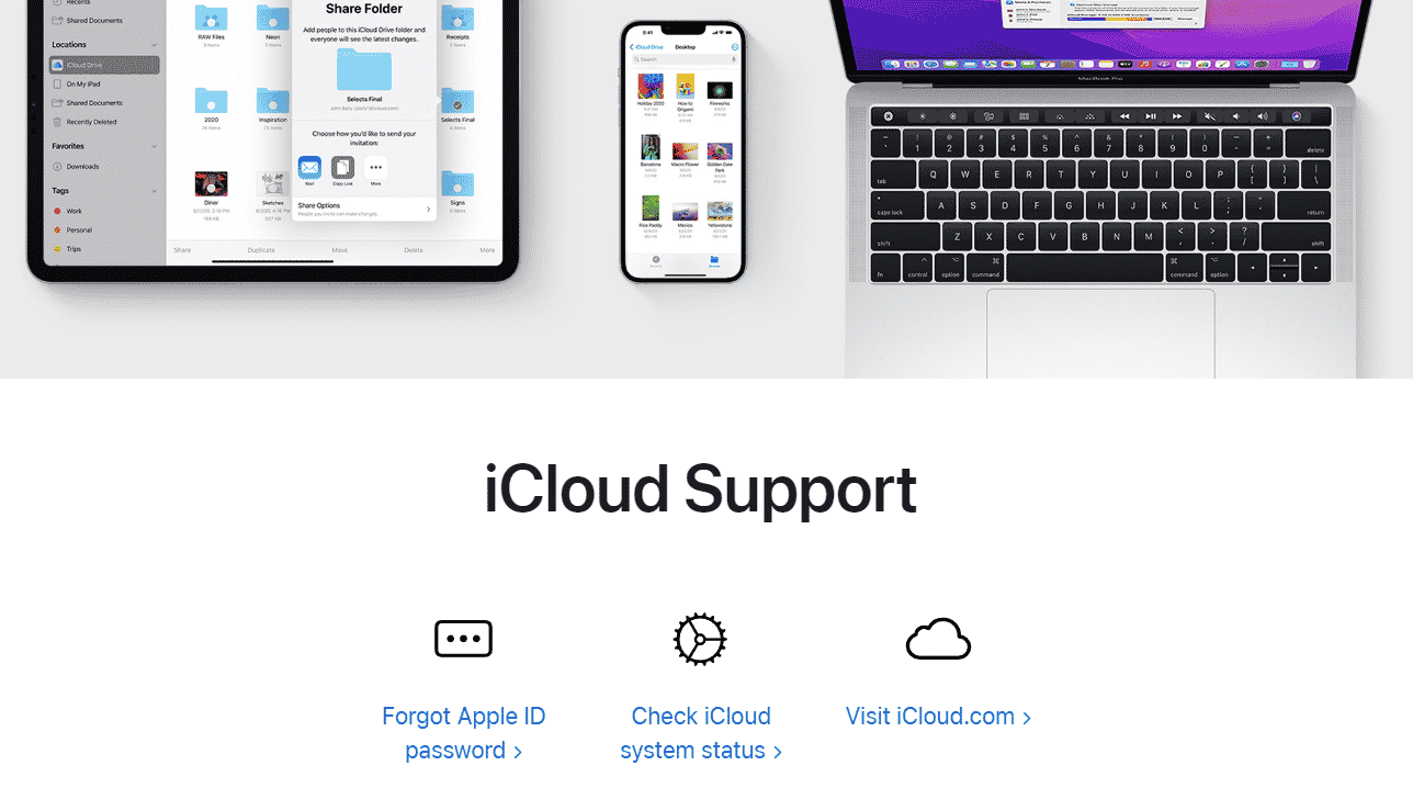 iCloud 支持页面