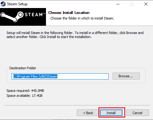 点击安装。如何修复无法在 Windows 10 中初始化 Steam API