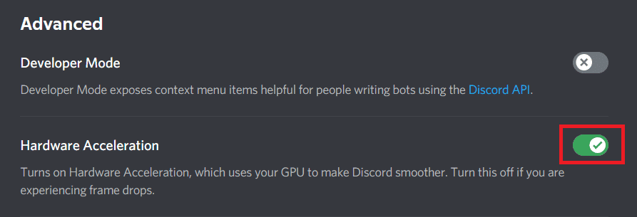 關閉硬件加速選項。修復 Discord 屏幕共享在 Windows 10 中不起作用