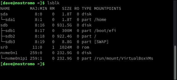 未插入 USB 驱动器的 lsblk 的输出