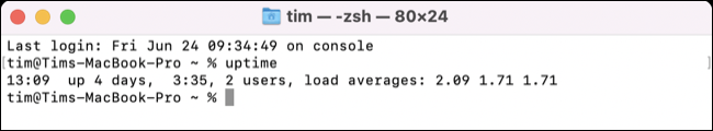 在 macOS 終端中運行 uptime 命令