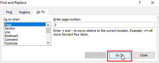 Digite o número da página e clique em Ir para. Como excluir uma página no Word 2010