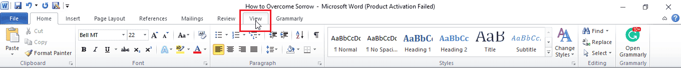 Clique na guia Exibir no Microsoft Word