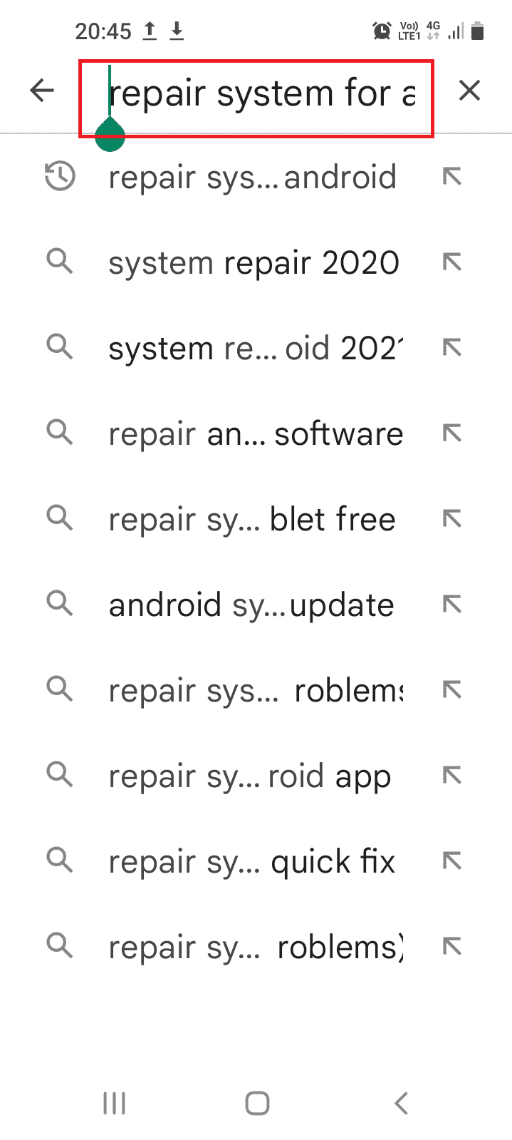 在搜索栏上搜索 System Repair for Android，然后点击搜索图标