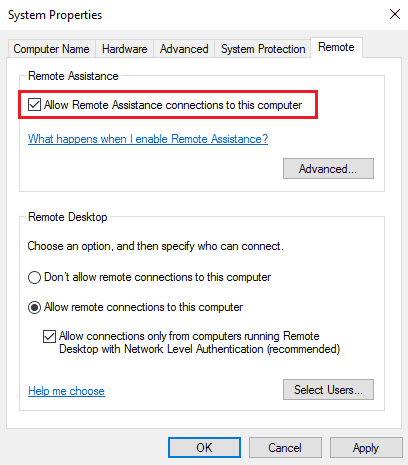 勾选允许远程协助连接到此计算机框