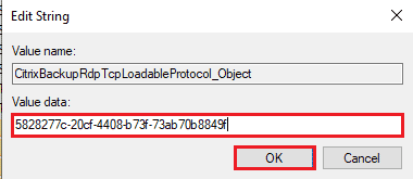 双击 CitrixBackupRdpTcpLoadableProtocol_Object 条目并记下值数据栏中的值