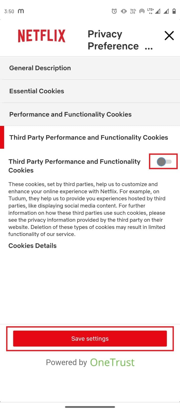 禁用第三方性能和功能 Cookie 点击保存设置。如何在 Android 上删除 Netflix Cookie