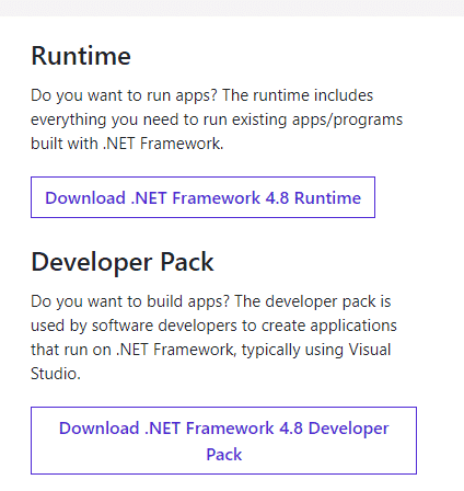 Não clique em Baixar .NET Framework 4.8 Developer Pack. Corrigir a mensagem de erro da interface do VirtualBox tem conexões ativas