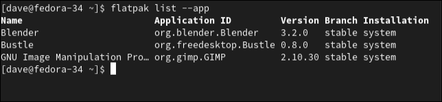使用 flatpak 列出应用程序但不包括运行时