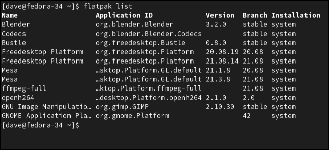 使用 flatpak 列出已安装的应用程序