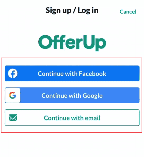 选择所需的注册方式 |如何停用 OfferUp 帐户