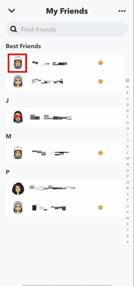Na lista de amigos, toque no perfil desejado | Como saber se alguém excluiu sua conta do Snapchat