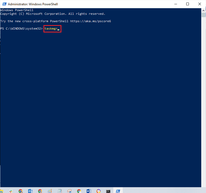 digite taskmgr na janela do PowerShell