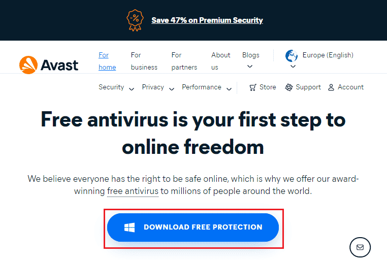 访问此官方 Avast 链接，然后单击下载免费保护以下载最新的 Avast Antivirus 应用程序，