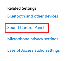 Haga clic en Panel de control de sonido