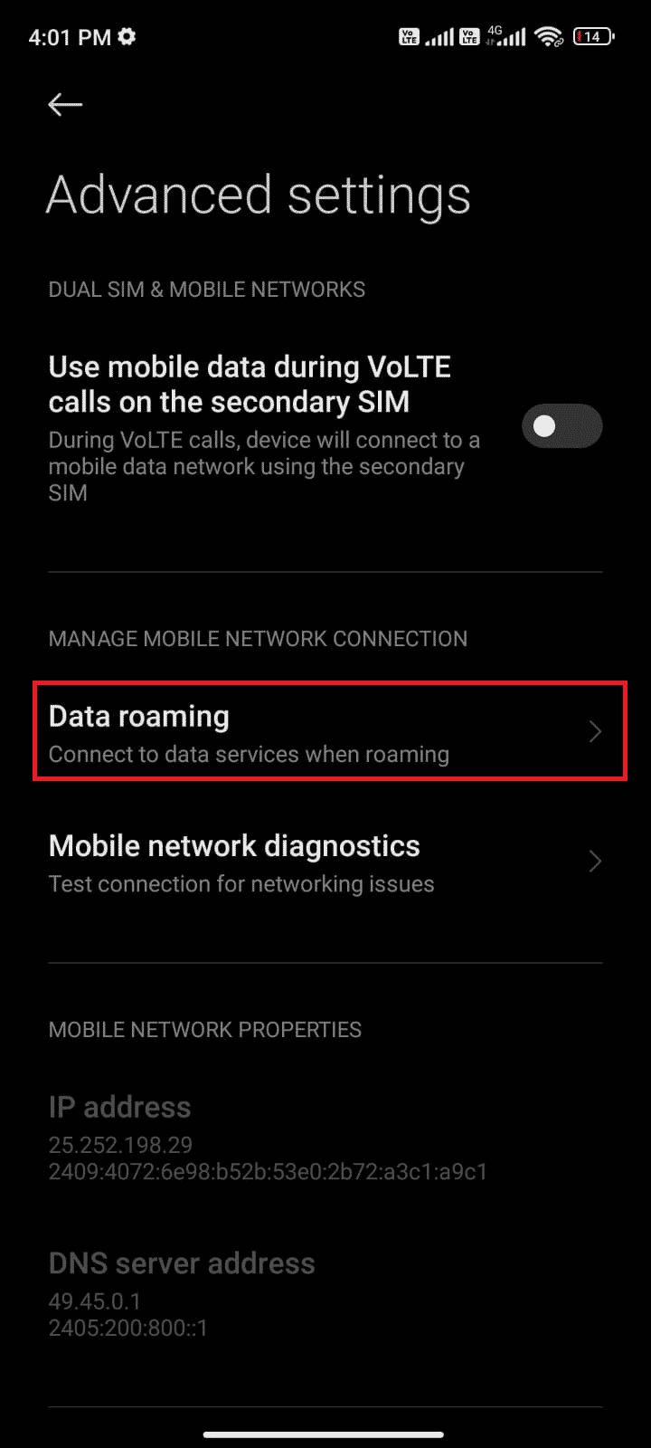 Luego, toca Roaming de datos