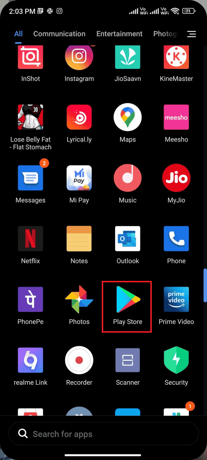 Toque Play Store desde su pantalla de inicio