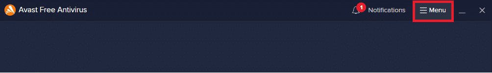haga clic en Menú en el antivirus gratuito Avast