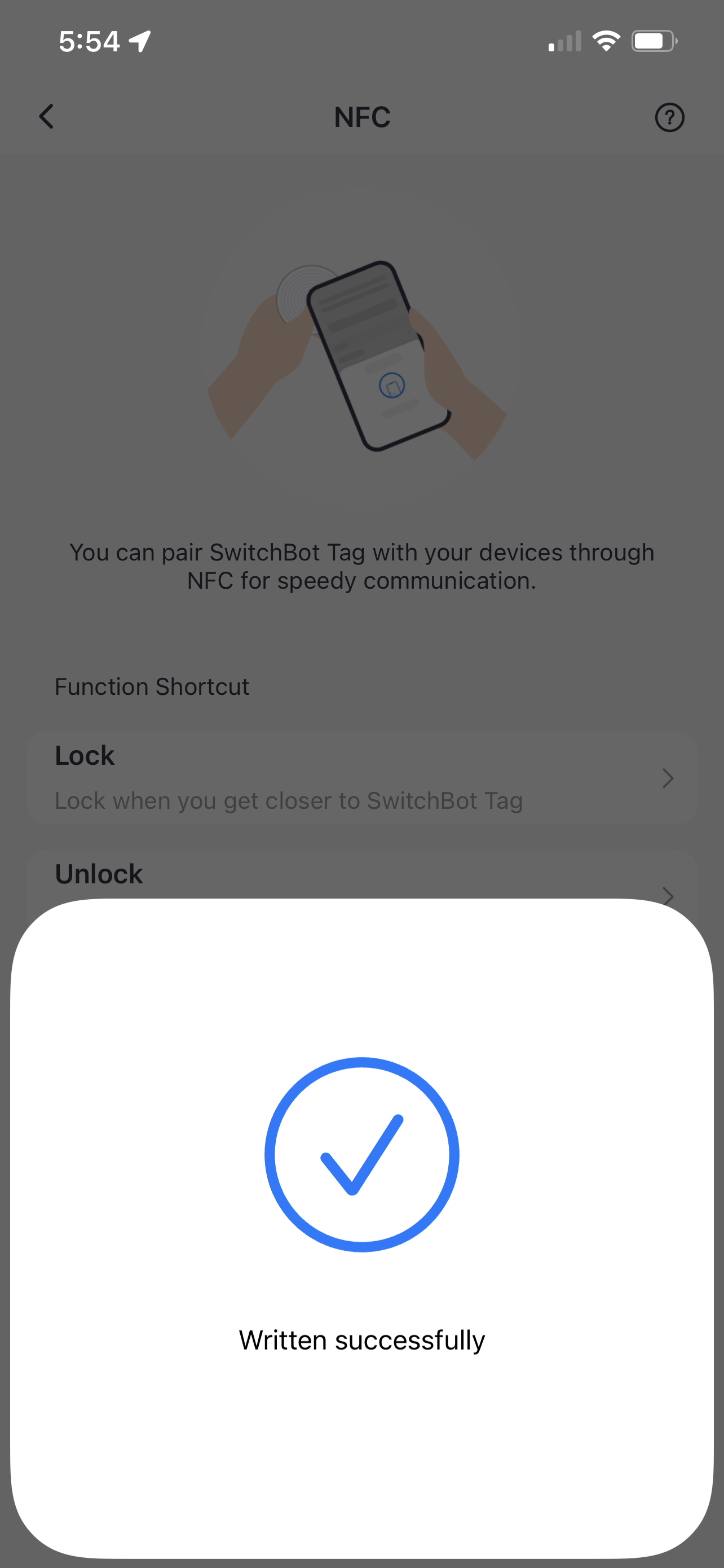 กระบวนการเขียนแท็ก NFC ของแอป SwitchBot