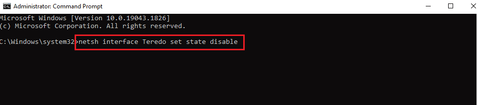 พิมพ์อินเทอร์เฟซ netsh Teredo ตั้งค่าสถานะปิดการใช้งาน