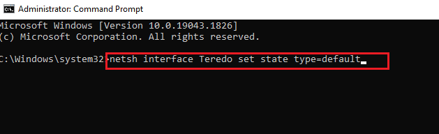 ป้อนอินเทอร์เฟซ netsh Teredo set state type=default
