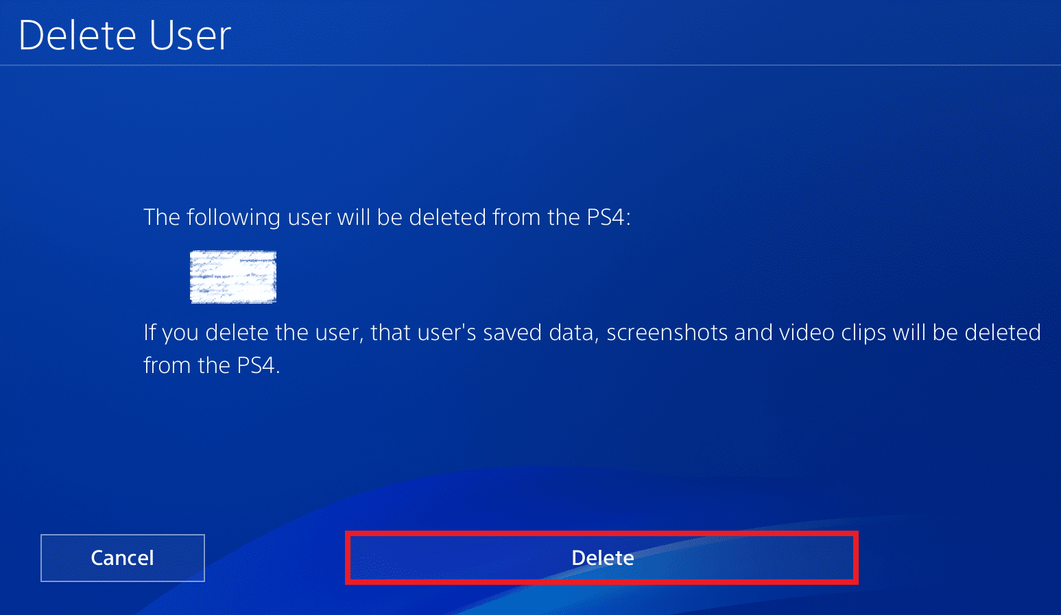 ลบเพื่อลบบัญชีผู้ใช้นี้ออกจาก PS4