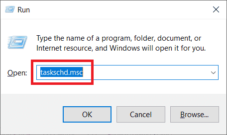 พิมพ์ taskchd.msc แล้วกด Enter แก้ไขข้อผิดพลาดใน wsclient.dll ใน Windows 10