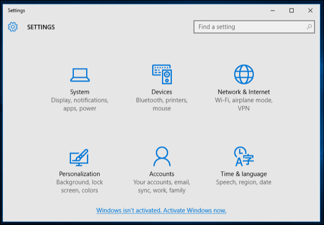 تطبيق إعدادات Windows 10.