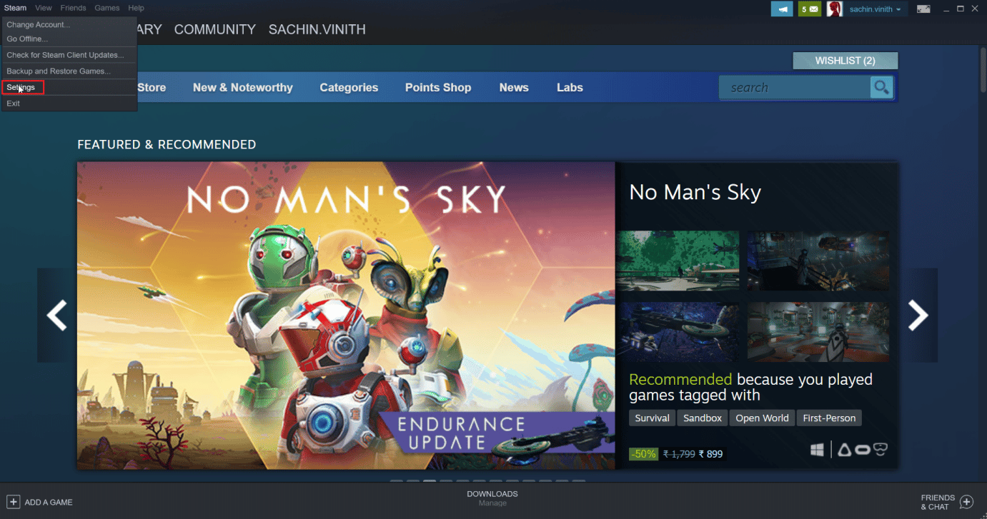 คลิกที่ Steam และคลิกที่การตั้งค่า วิธีทำให้ Steam ลบบันทึกบนคลาวด์