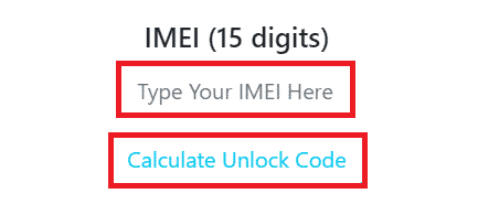 พิมพ์หมายเลข IMEI 15 หลักในช่องที่กำหนดและคลิกที่ปุ่ม คำนวณรหัสปลดล็อค