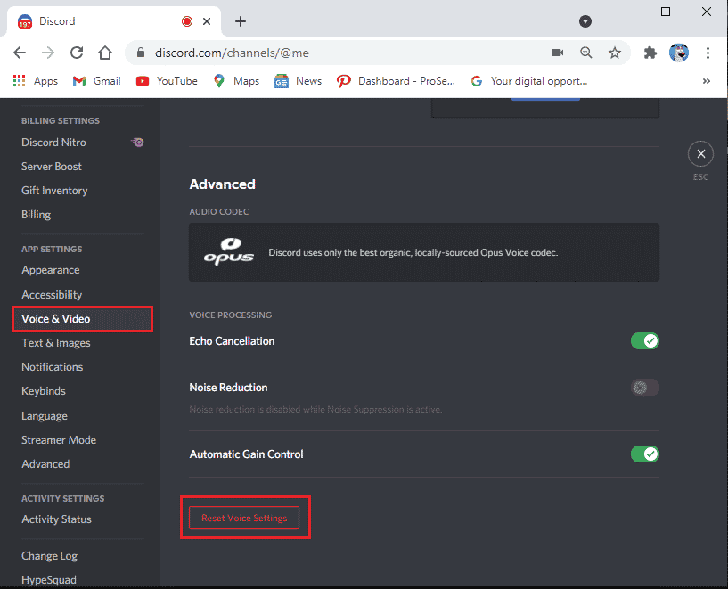 คลิกที่รีเซ็ตการตั้งค่าเสียง แก้ไขข้อผิดพลาด 1105 Discord ใน Windows 10