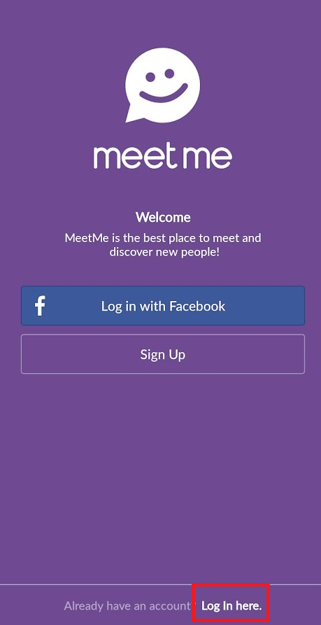 MeetMe 앱을 열고 여기에서 로그인을 탭하세요.