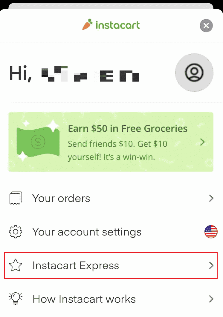 Нажмите на Instacart Express