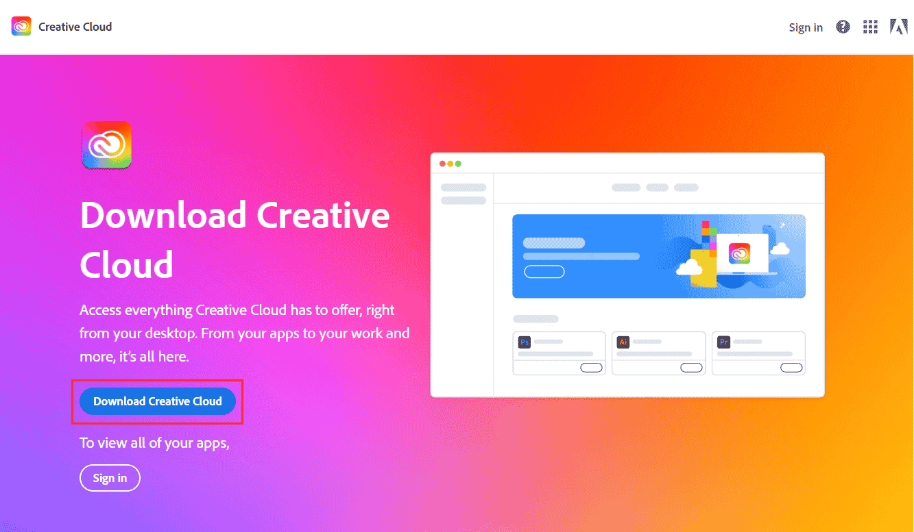 Adobe Creative Cloud indirme sayfasından Creative Cloud'u indirin