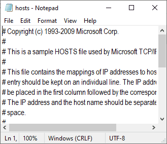 ไฟล์โฮสต์จะเปิดขึ้นใน Notepad