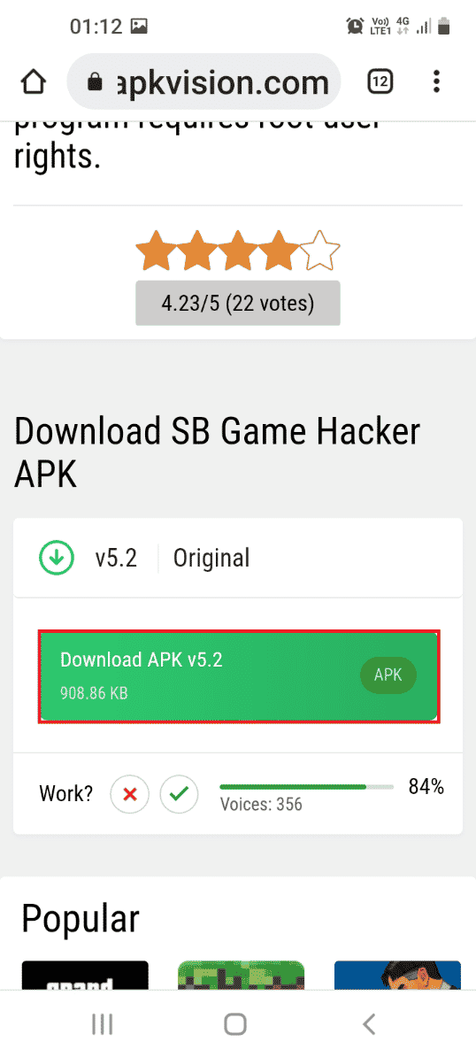 Apri il sito Web ufficiale dell'app SB Game Hacker e tocca il pulsante Scarica APK v5.2. Come hackerare qualsiasi gioco su Android