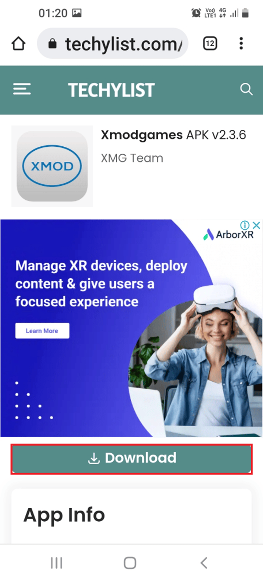 Apri il sito Web ufficiale dell'app Xmodgames e tocca il pulsante Download