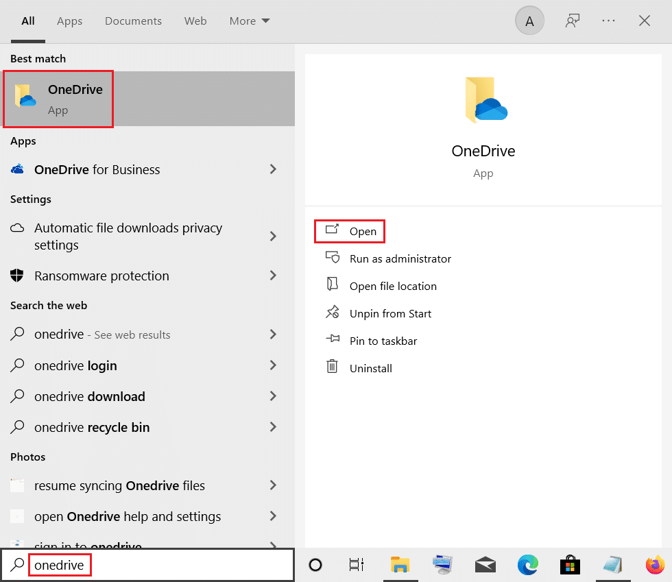 เปิด onedrive จากการค้นหาของ windows แก้ไขข้อผิดพลาด OneDrive 0x8004de40 ใน Windows 10