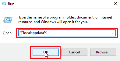 在運行對話框中輸入 localappdata 並單擊 OK